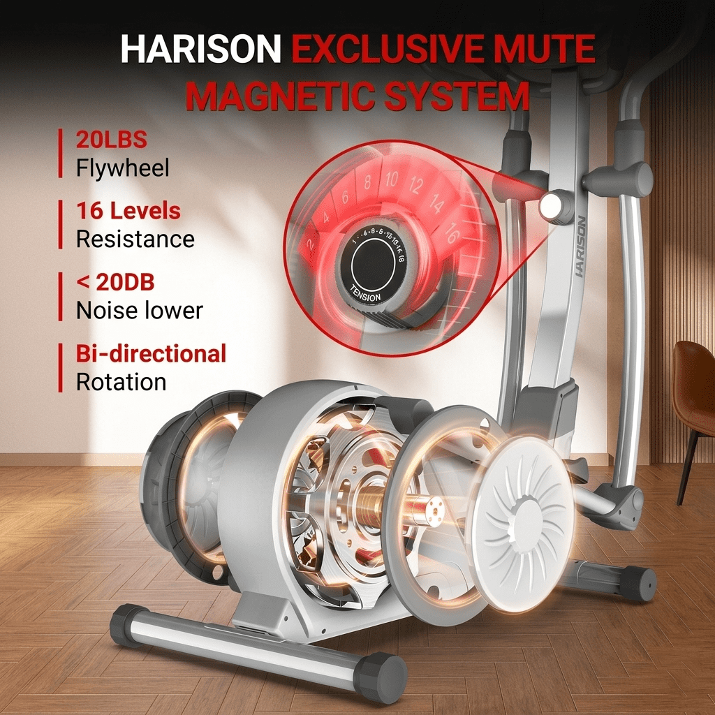 HARISON Elliptical Machine for Home Use for Senior, 350 LBS Capacity Magnetic Elliptical Trainer with 16-Level Resistance & Bluetooth, Heavy Duty Cardio Workout Equipment