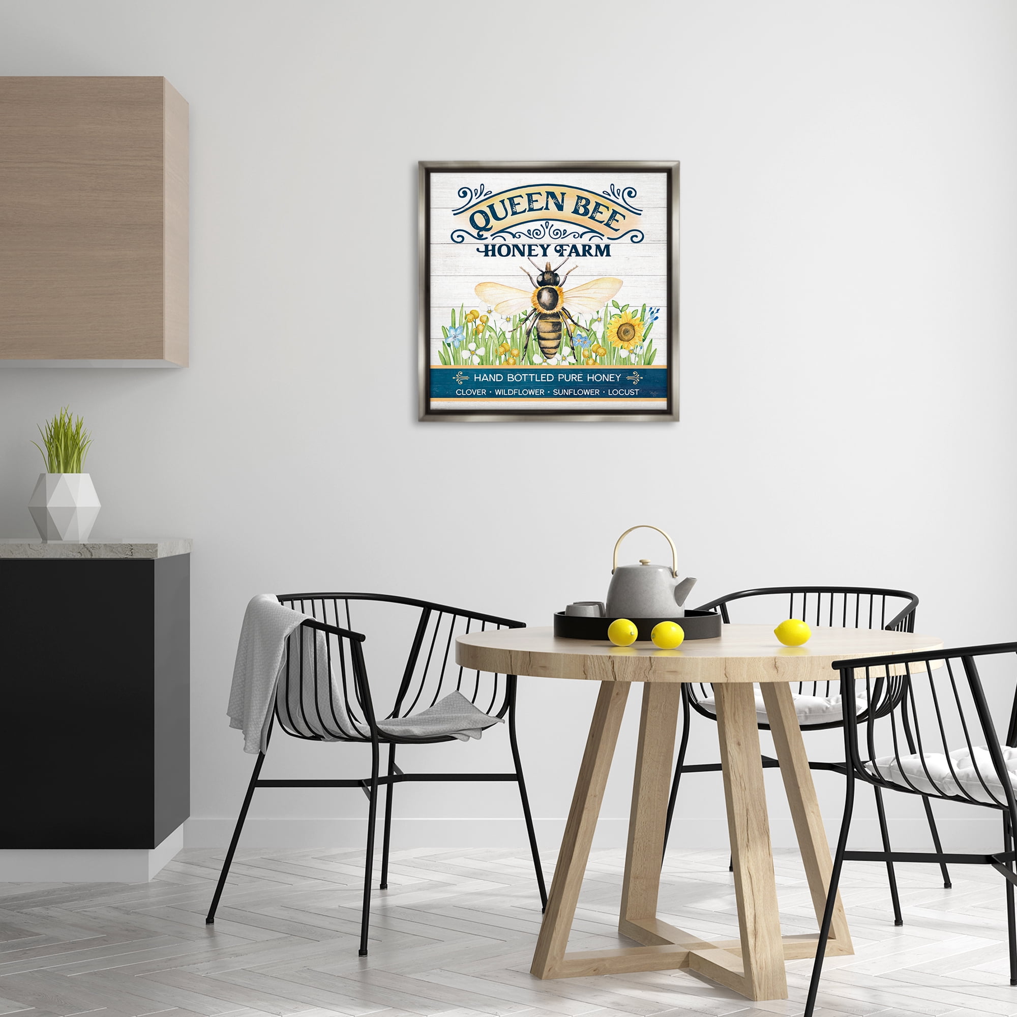 Stupell Industries Queen Bee Honey Farm Animals & Insects Painting Gray Floater Framed Canvas Art Print Wall Art, 25 x 25