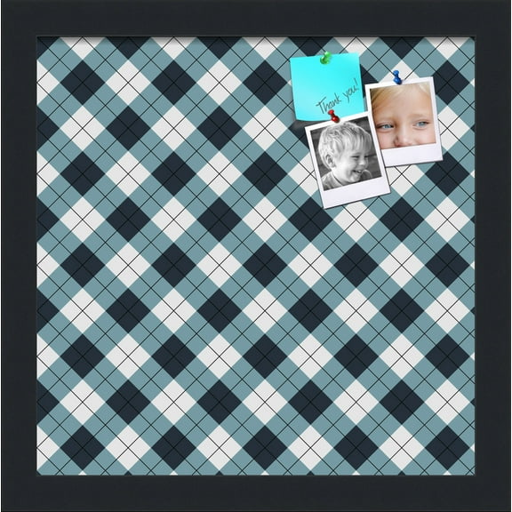 PinPix 12x12 Custom Cork Bulletin Board Argyle Mixed Blue Poster Board Has a Fabric Style Canvas Finish, Framed in Argyle Mixed Blue, by ArtToFrames (PinPix-630)