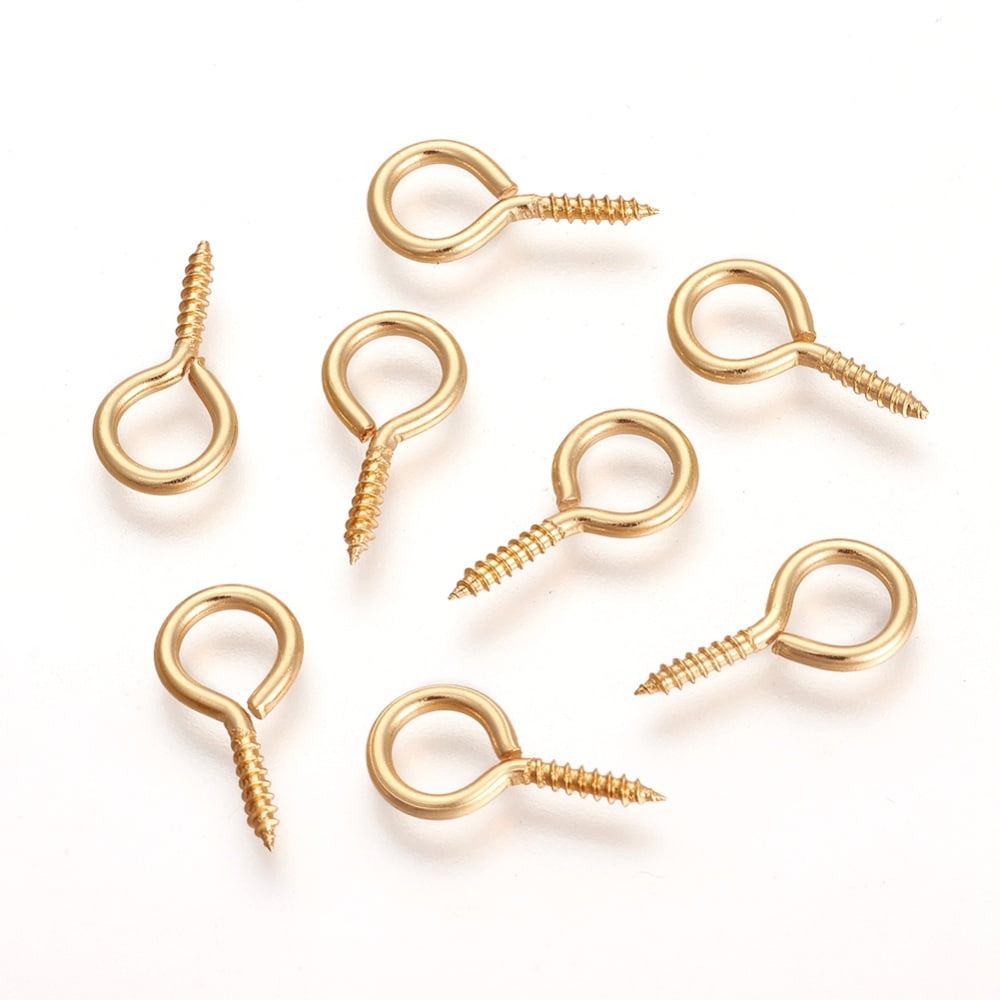 200pcs 304 Stainless Steel Screw Eye Pin Peg Bails For Half Drilled Beads Golden 17x8.5x1.5mm Hole: 5.5mm