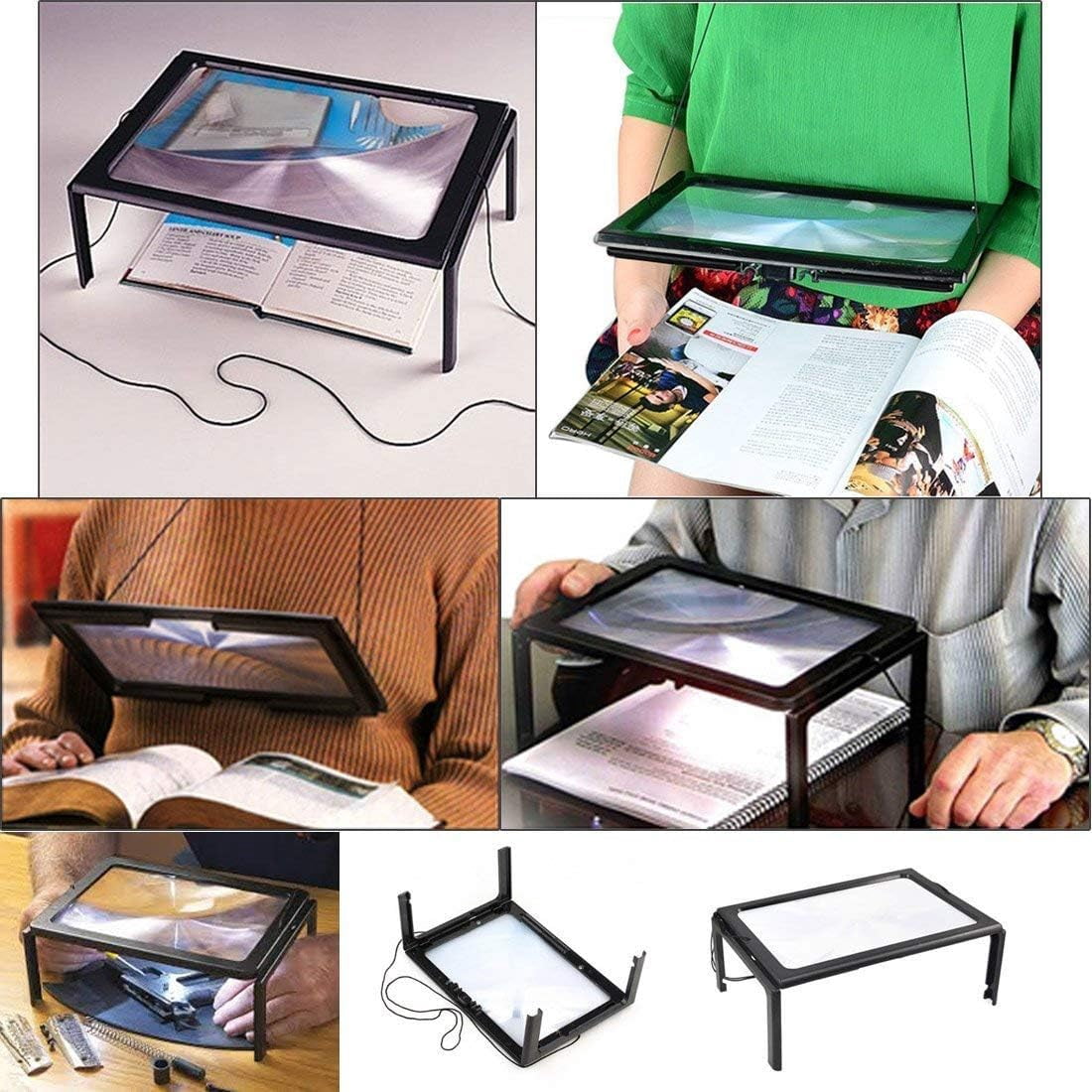 Innovative Hands Free Magnifier, Full Page Magnifying Glass with Acrylic Lens, Foldable Legs for Stable Reading, Portable Magnifier with Wide Reading Area for Hobbyists and Readers