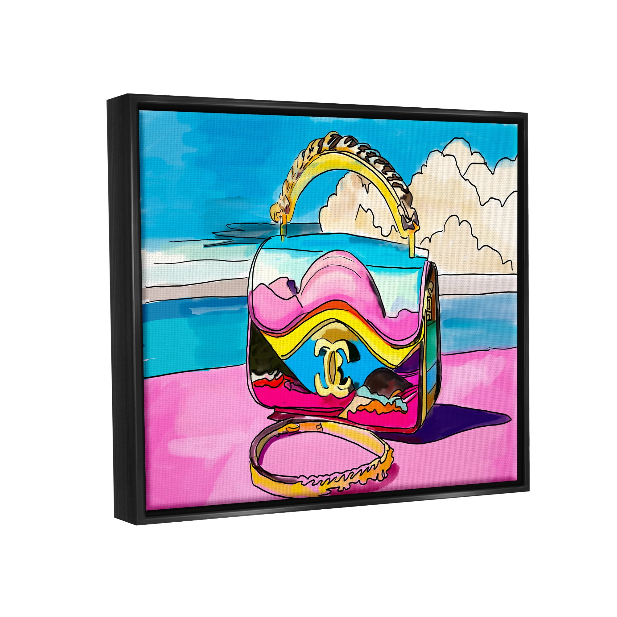 Stupell Industries Vivid Fashionable Purse Beauty & Fashion Painting Black Floater Framed Art Print Wall Art, 31 x 25