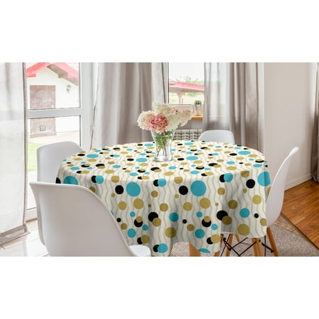 

Abstract Round Tablecloth Trippy Geometric Circles Dotted Yellow Rounds on Zig Zag Lines Background Artwork Print Circle Table Cloth Cover for Dining Room Kitchen Decor 60 Aqua by Ambesonne