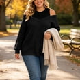 thumbnail image 6 of cocolona Plus Size Sweaters for Women Trendy Off Shoulder Patchwork Long Sleeve Knit Fall Tops, 6 of 6