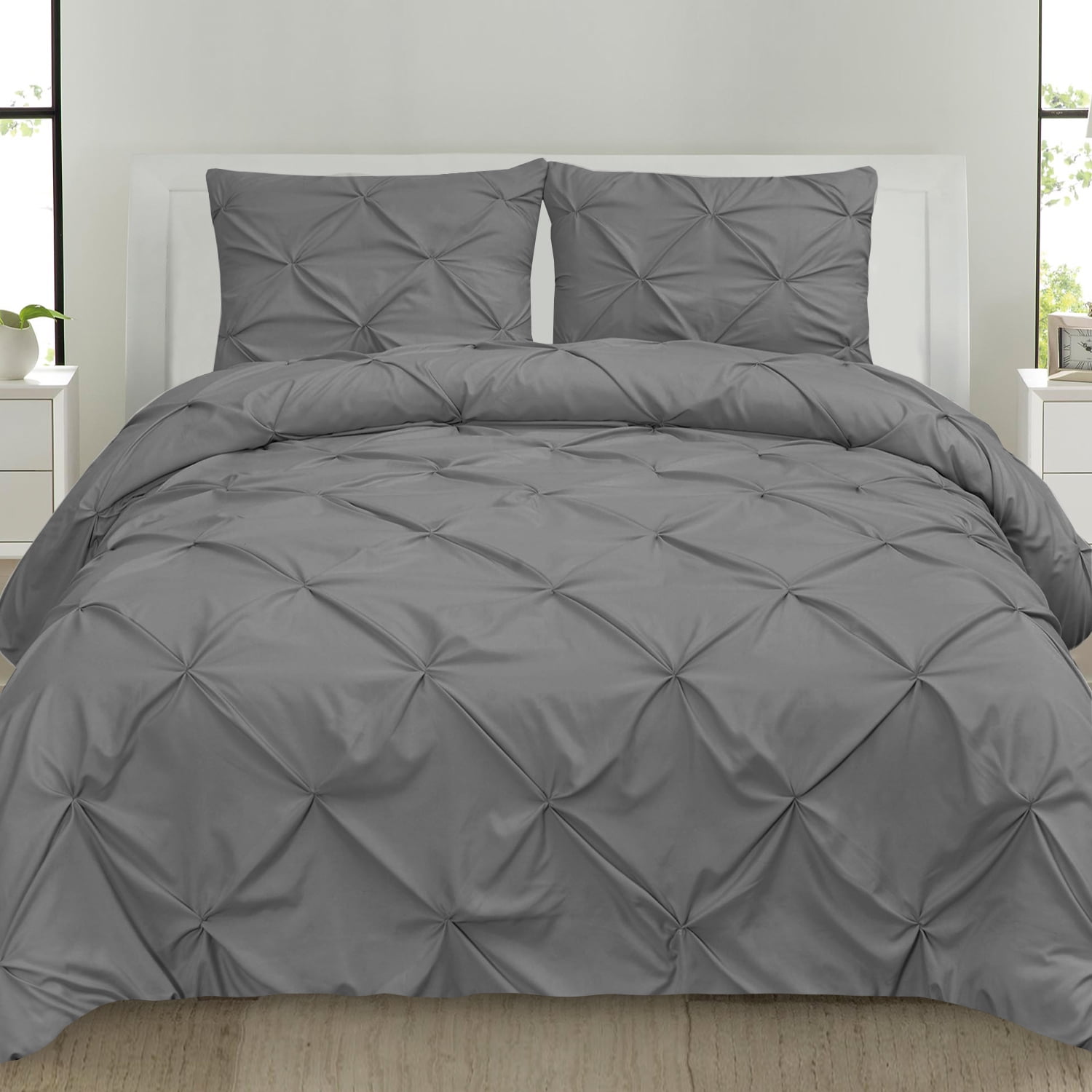 Pintuck Pinch Pleated Duvet Cover Bedding Set & Pillowcase Single Double King 