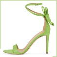 thumbnail image 2 of FSJ Women Sexy Back Bowknot Ankle Buckle Strap Sandals Open Toe One Strap Stiletto Heels Slide Pumps Wedding Summer Dress Shoes Size 8 Green, 2 of 4