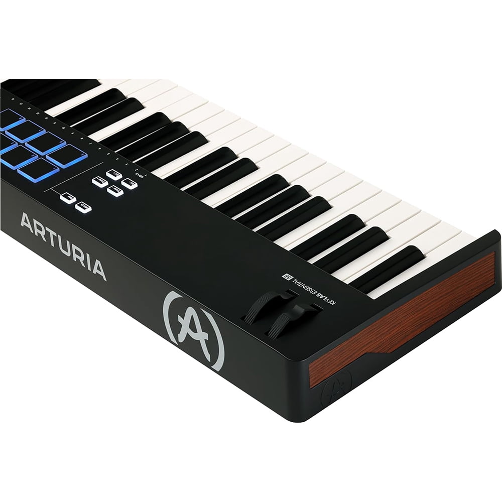 Arturia KeyLab Essential 88 mk3 — 88 key USB MIDI Controller with Software (Black) Bundle with Auray Universal Piano-Style Sustain Pedal, Hosa Black 10' Midi cable and Kaces Keyboard Dust Cover