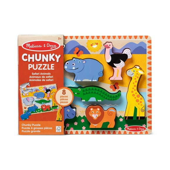 Melissa & Doug Safari Wooden Chunky Puzzle - 8 Pieces - FSC Certified, Safari Chunky Puzzle