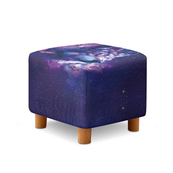 SCRAWLGOD Wolf Butterfly Starry Sky Print Violet Ottoman Cover, Soft Square Footstool Cushion with Non Slip Bottom Thick Furniture Protection Universal Fit for Most Footrest Sofa