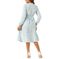 thumbnail image 3 of INSPIRE CHIC Women's Floral Dress Long Sleeve V Neck Pleated Flowy Summer Midi Dress M Blue, 3 of 6