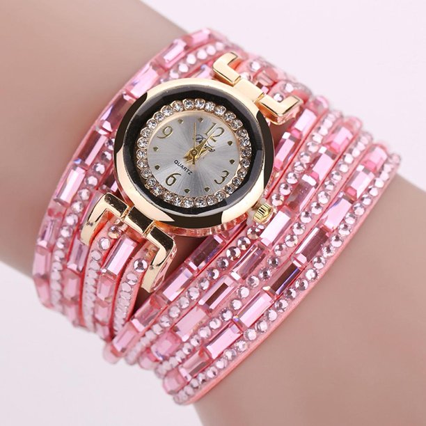 Pulsera de diamantes de imitación reloj de cuarzo reloj de pulsera analógico elegante para mujer (rosa) Likrtyny Para estrenar
