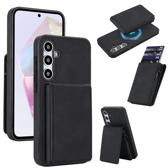Case for Samsung Galaxy A36 5G, PU Leather Wallet Case with Detachable Magnetic Back Cover, RFID Blocking Card Slots Kickstand Stand Function Classic Shockproof Protective Phone Case, Black