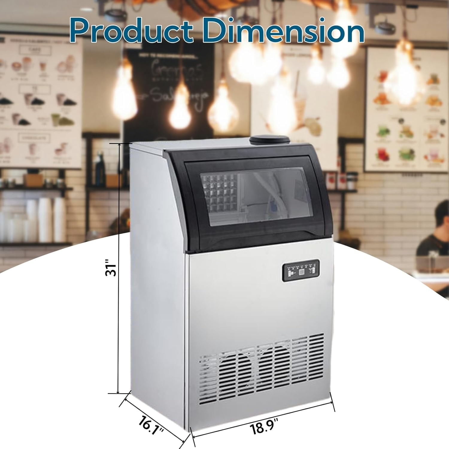 Commercial Ice Maker--100 Lbs/24H, Stainless Steel Freestanding Under Counter Ice Machine with 33 Lbs Ice Storage, 2 Water Inlet Modes, for Bar Home Office Restaurant RV
