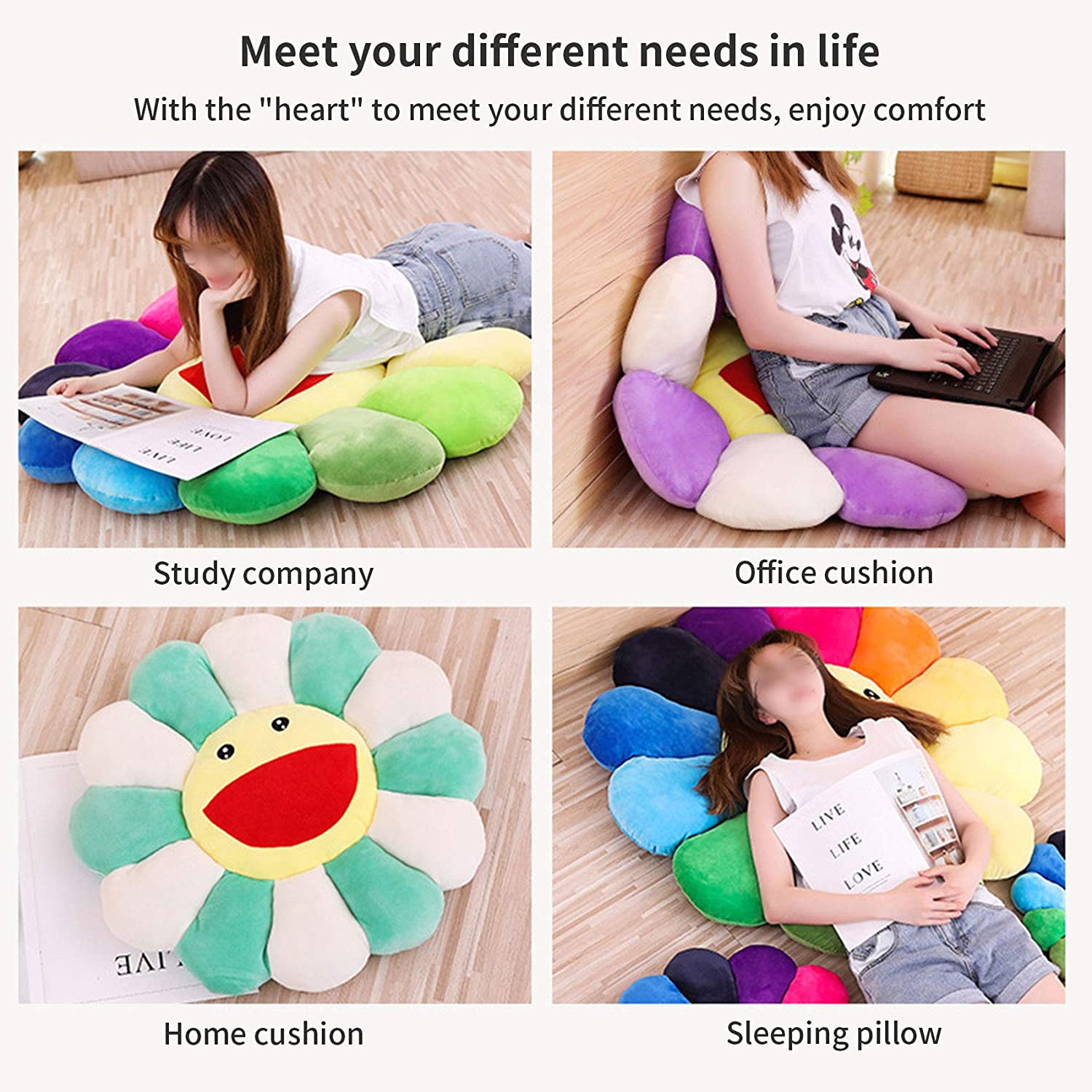 .com: DADAAA Sunflower Plush Toys, Murakami Pillows, Smiling  Sunflower Stuffed Plush Doll Cushion Pillows, Family Bedroom car Decoration  Accessories, Soft and Comfortable Sunflower Cushion (G, 15.8 in) : Toys &  Games