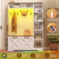 thumbnail image 7 of Farmhouse Hall Tree with 10 Coat Hooks, Bench and Shoe Storage, Entryway Bench with Flip Drawers, 7 Shelves and Led Lights for Entryway, Hallway, 7 of 7