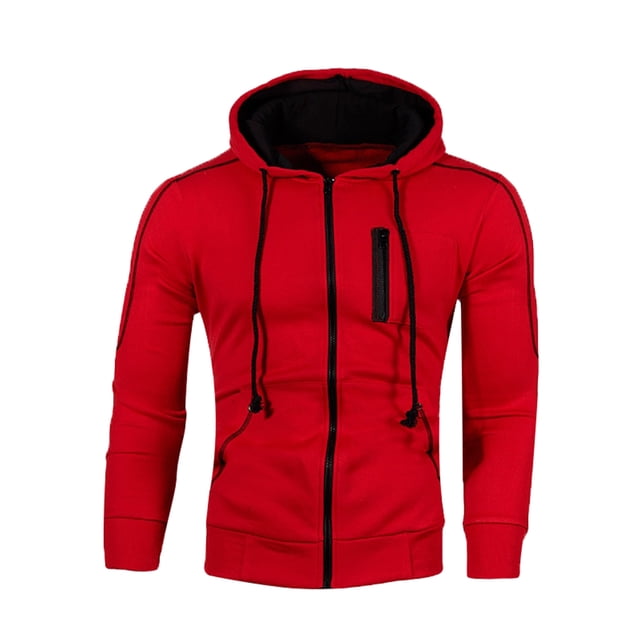 Faithtur Men Lightweight Hoodie Casual Contrast Color Long Sleeve Zip up Sweatshirt with Pockets for Fall Spring Streetwear