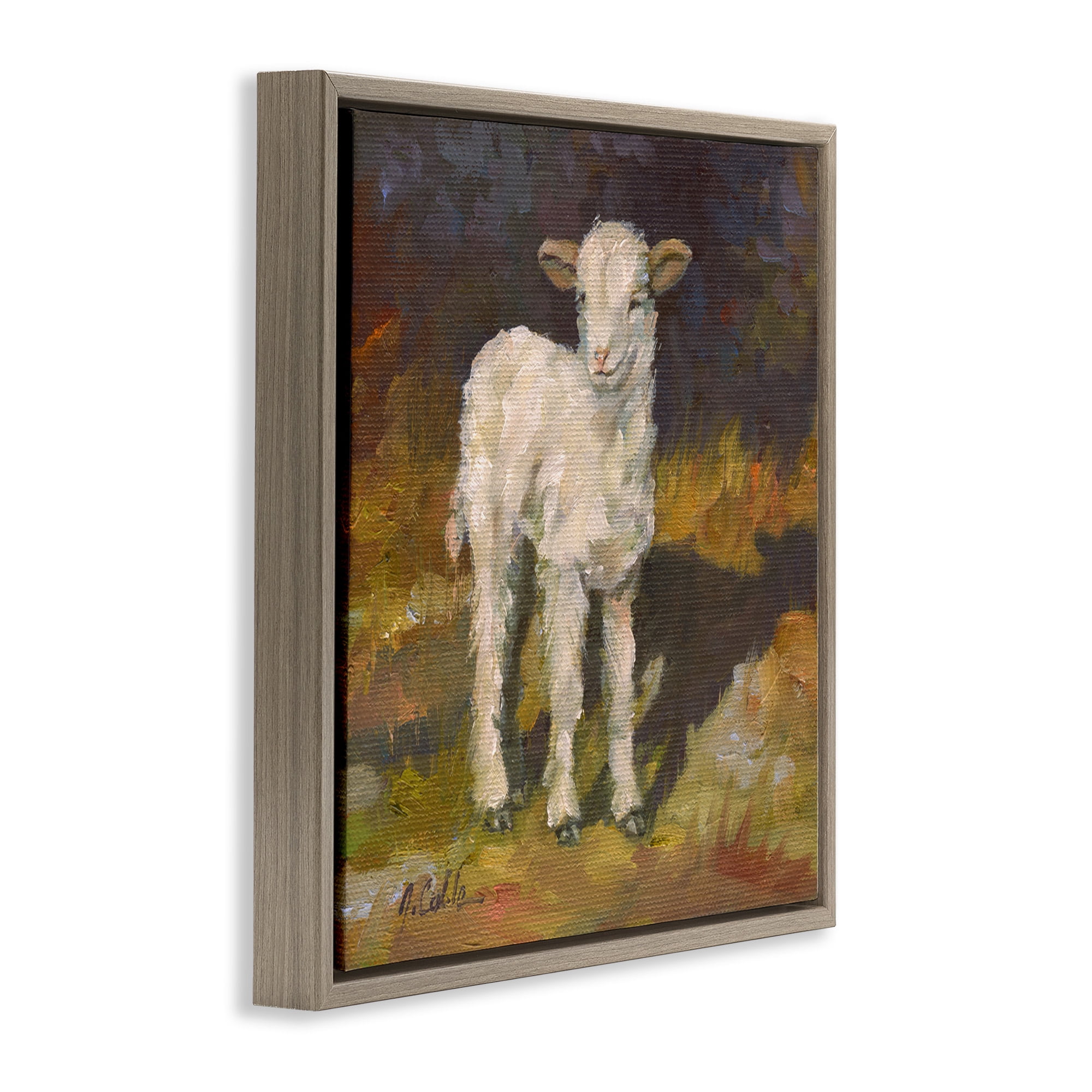 Stupell Industries Soft Baby Lamb Painting Animals & Insects Painting Brown Floater Framed Canvas Art Print Wall Art, 18 x 18