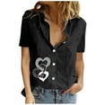 thumbnail image 1 of Mujeres Impreso Manga Corta Botón Suelto Turndown Collar Camisa Blusa Sólida Tops OAVQHLG3B Store lin121212, 1 of 5