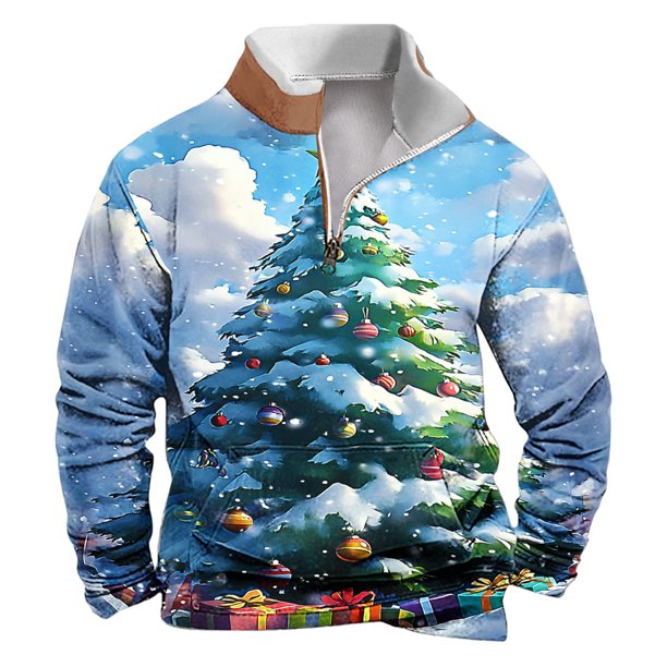 Sudadera sin capucha para hombre, informal, a la moda, con cuello alto, estampado, con cremallera, jersey de manga larga, blusa de poliéster para hombre