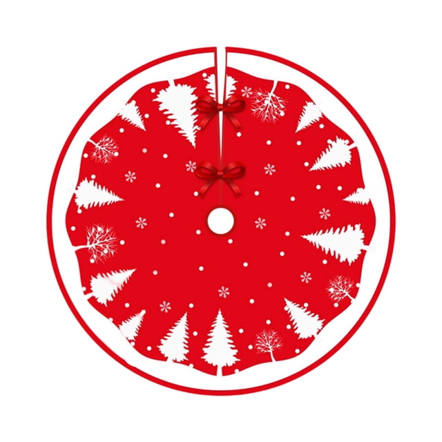 B 90Cm Christmas Tree Skirt Polyester Fabric Red Gold Snowflake Star Print For Tree Base Durable Easy To Clean