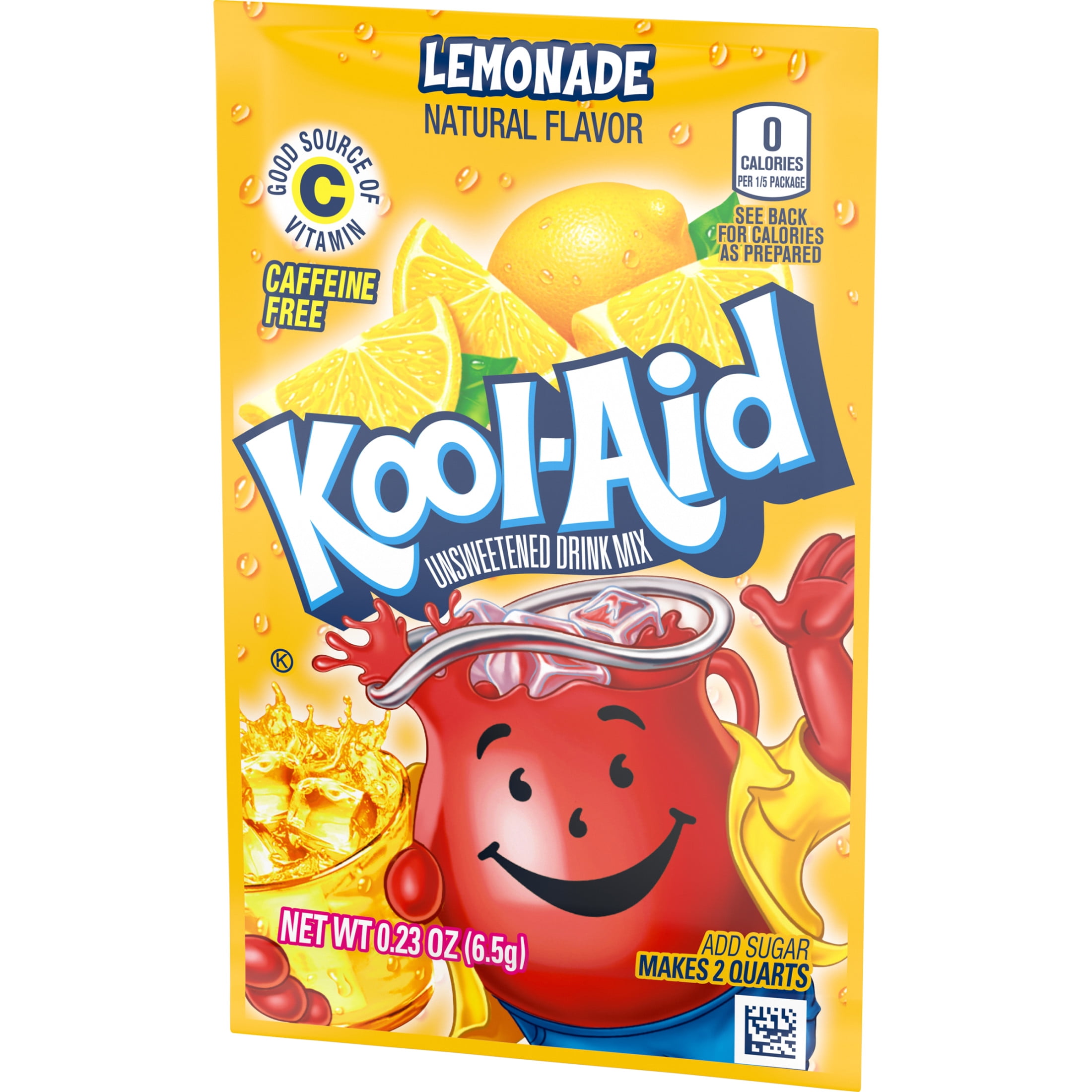 Kool-Aid Unsweetened Drink Mix, 1 Packet, for Flavorful Hydration and Shareable Refreshment, Lemonade, Good Source of Vitamin C, Caffeine Free, 0.23 oz
