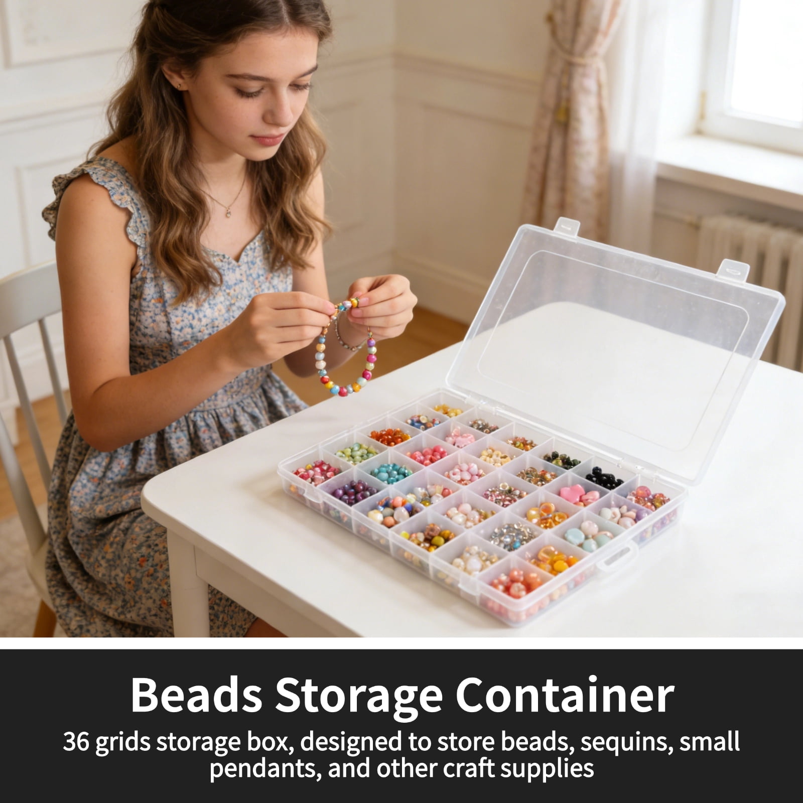 8 Pcs Bead Storage Containers, 36 Grids Plastic Organizer Box with Removable Dividers and Label Stickers, Clear Jewelry Craft Storage Case for Beads, Small Accessories, 10.8 x 6.9 x 1.7 in