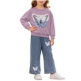 thumbnail image 3 of Wilark Toddler Girls Outfit Sets with Butterfly Sweatshirt and Jeans Casual Cute Long Sleeve Kids Fall Clothes Purple 5, 3 of 8