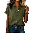 thumbnail image 2 of IUYRTFE Women's Short Sleeve Button Down Collared Blouse Solid Color Casual Summer Work Shirt, 2 of 6