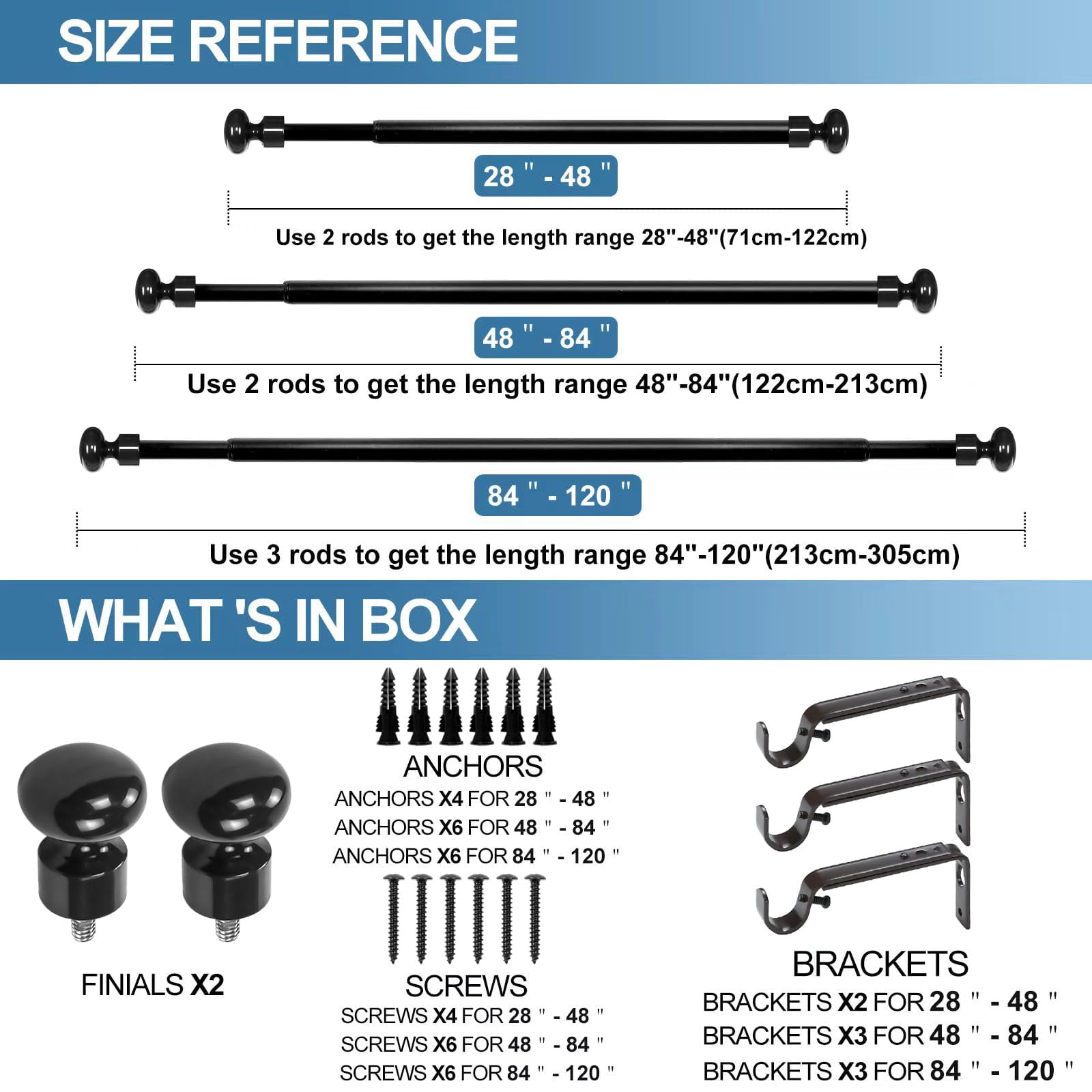 Urbanest Oval Designer Single Curtain Rod – Decorative Metal Finials, 5/8" Diamter Drapery Hardware Set Window Treatments, 28" to 48", Matte Black
