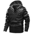 thumbnail image 2 of Herrnalise Men's Multi-pocket Large Size Leather Jacket Clip Cotton Jacket With Long Zipper Cuffs Detachable Hooded Jacket Black, 2 of 6
