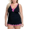 Profile by Gottex BLACK/PINK Plus Size Tutti Frutti Ruffled Swimdress, US 20W