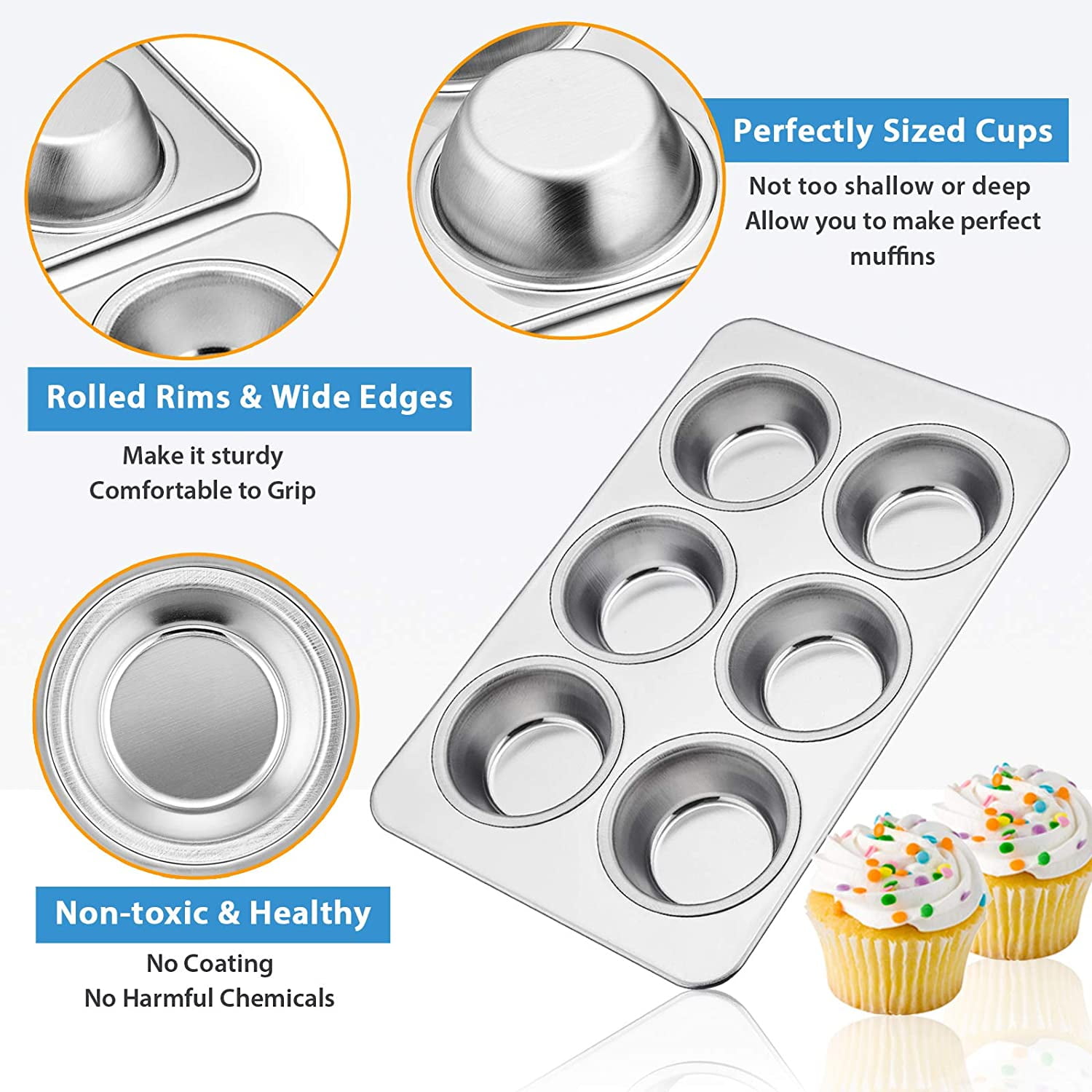 Cooking Concepts Toaster Oven 6-Cup Size Metal Muffin / Cupcake Pan, 1 lb, Silver