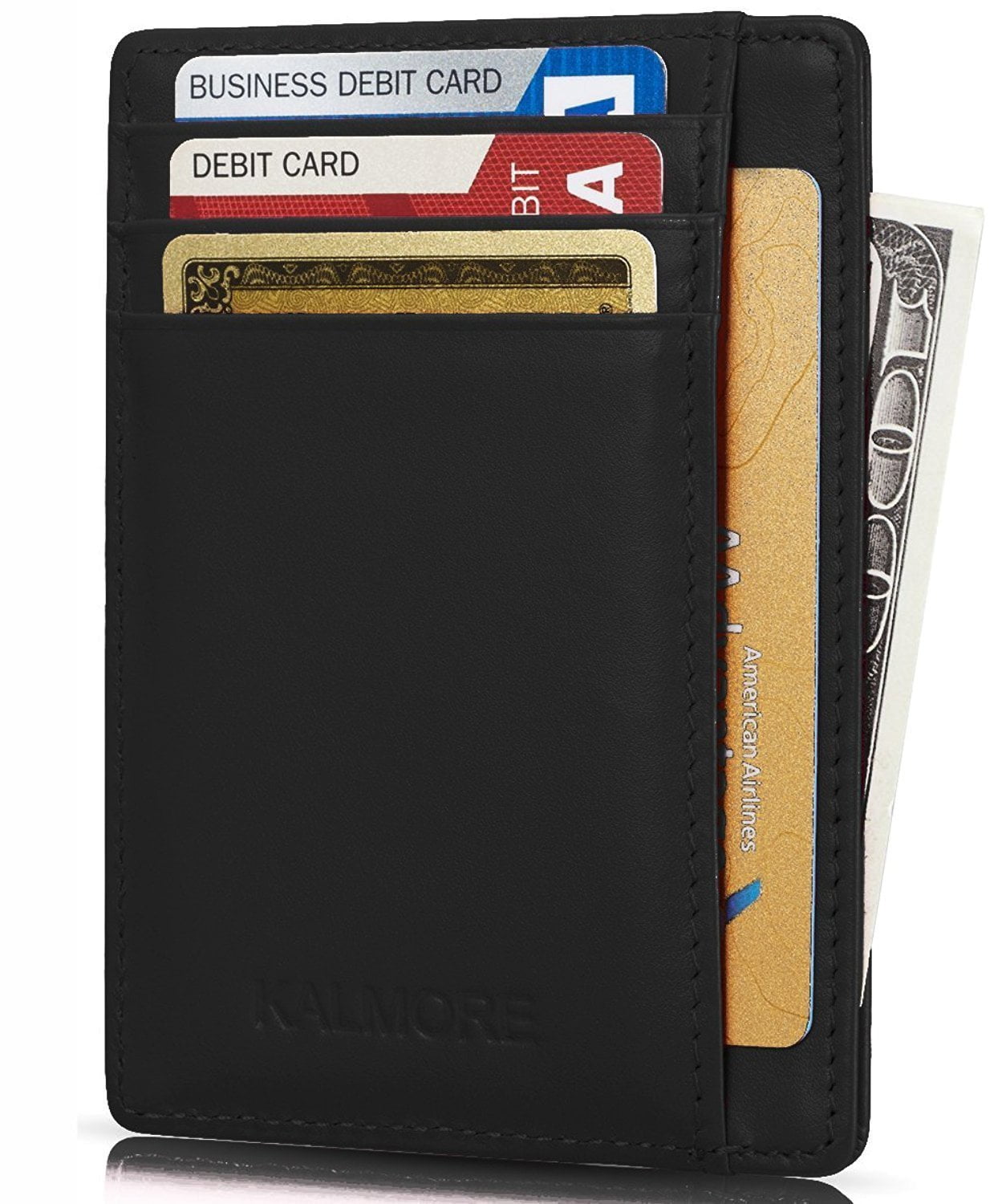 DEEZOMO RFID Blocking Genuine Leather Credit Card Holder Front Pocket Wallet With ID Card Window 