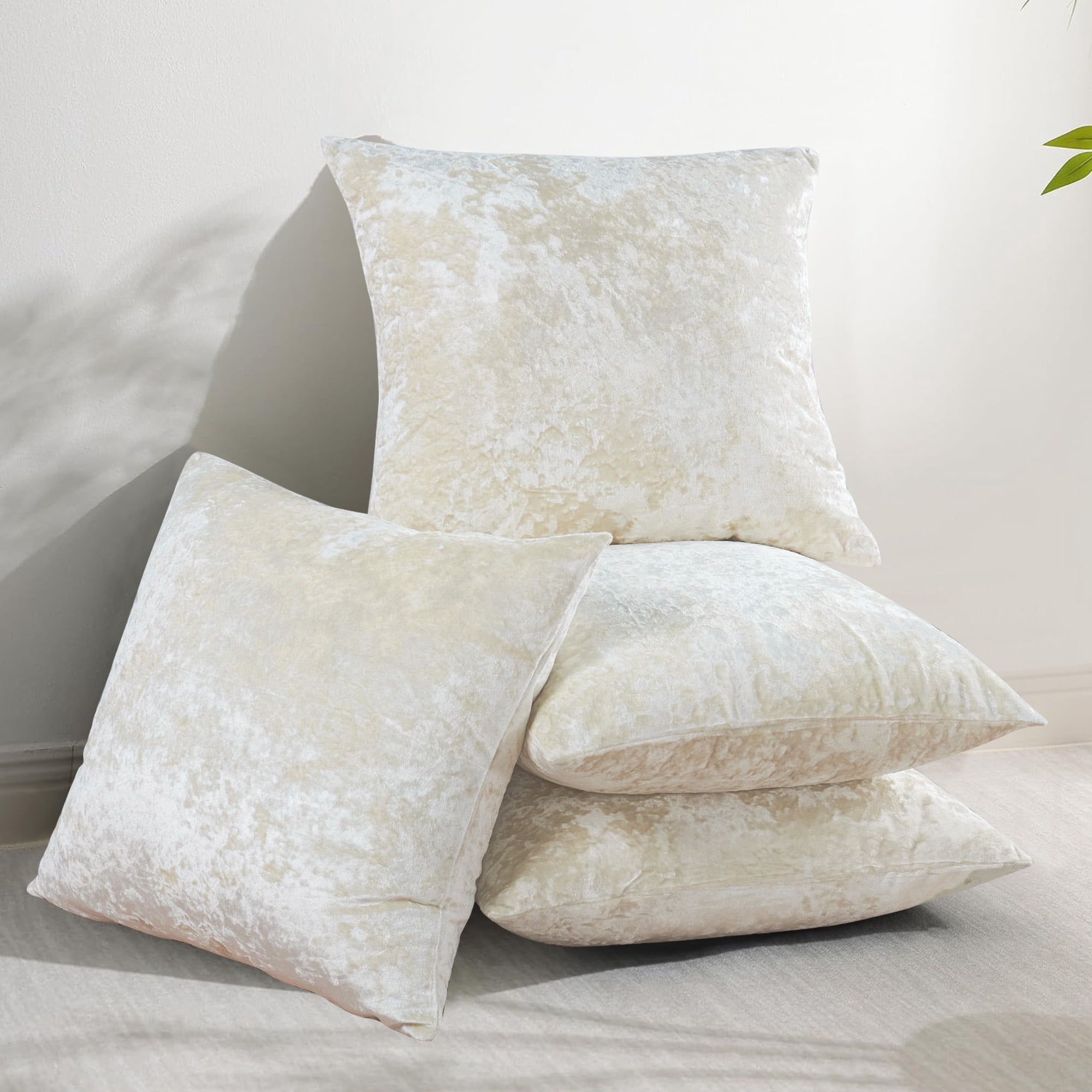 Home Soft Things Crushed Velvet 4 Piece Throw Pillow Cover Set - Gardenia - 20" x 20"
