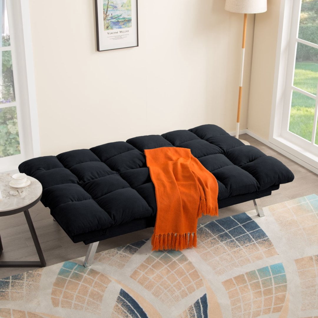 BSHTI 67.3” Futon Sofa Bed, Converts to Twin Sleeper in Seconds, 3-Position Adjustable Backrest, Corduroy Upholstery for Living Room, Office, Guest Room