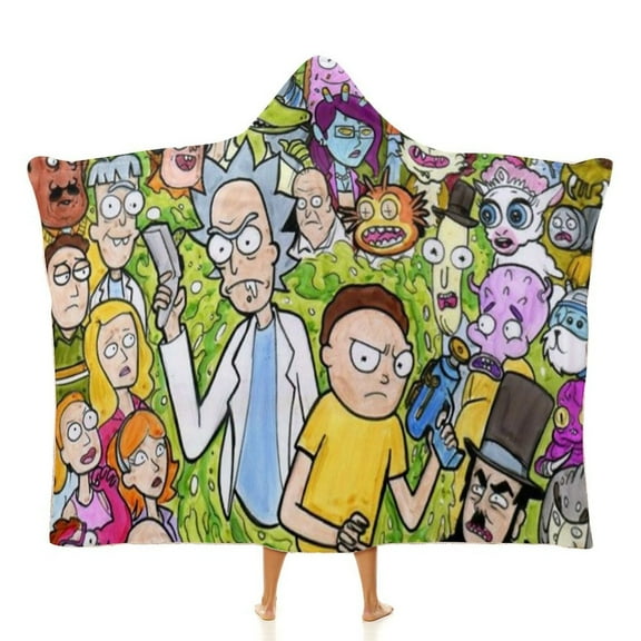 Rick And Morty Wearable Blanket Cloak Arctic Velvet Hooded Blanket Soft Fuzzy Hoodie Blanket Cape for Adults Kids 40"x50"
