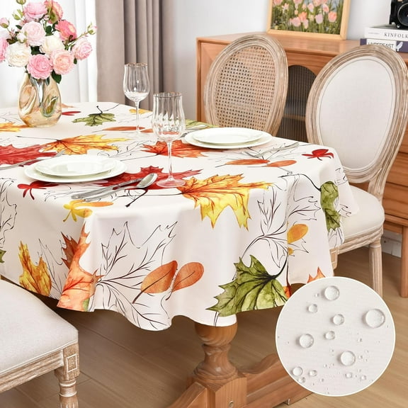 Autumn Maple Leaves Tablecloth Waterproof Table Cloth Oval Fall Color Table Covers Water Repellent for Seasonal Decoration Home Dining Room Thanksgiving Day Colorful 60 x 84 Inch