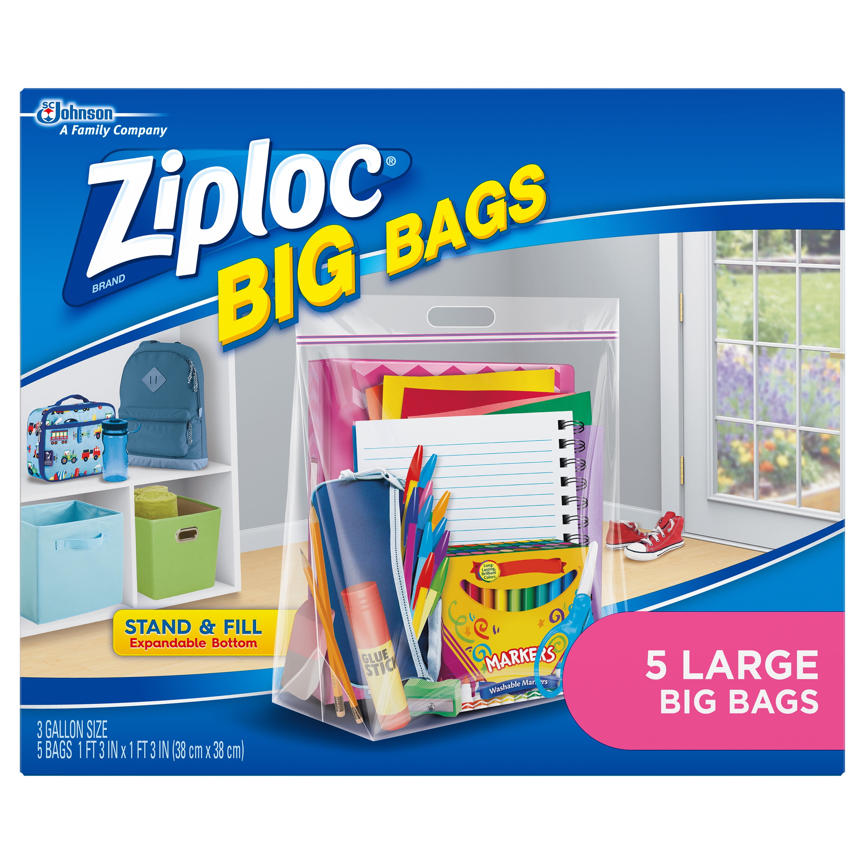 2 ~ New BIG LARGE Plastic STORAGE BAGS w Handle 15 x 15 Zip Loc