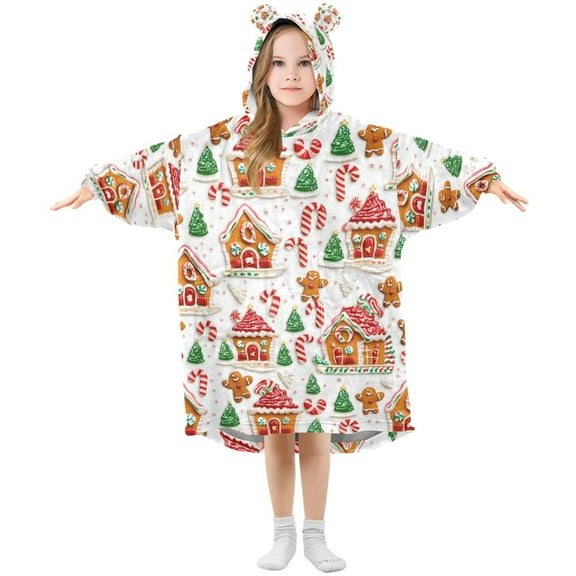 joogoo Blanket Hoodie for Gingerbread Christmas Oversize Sweatshirt 3-14 YR L