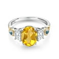 thumbnail image 2 of Gem Stone King 925 Silver and 10K Yellow Gold 3-Stone Ring Oval Yellow Citrine and Moissanite (2.01 Cttw, Size 6), 2 of 3
