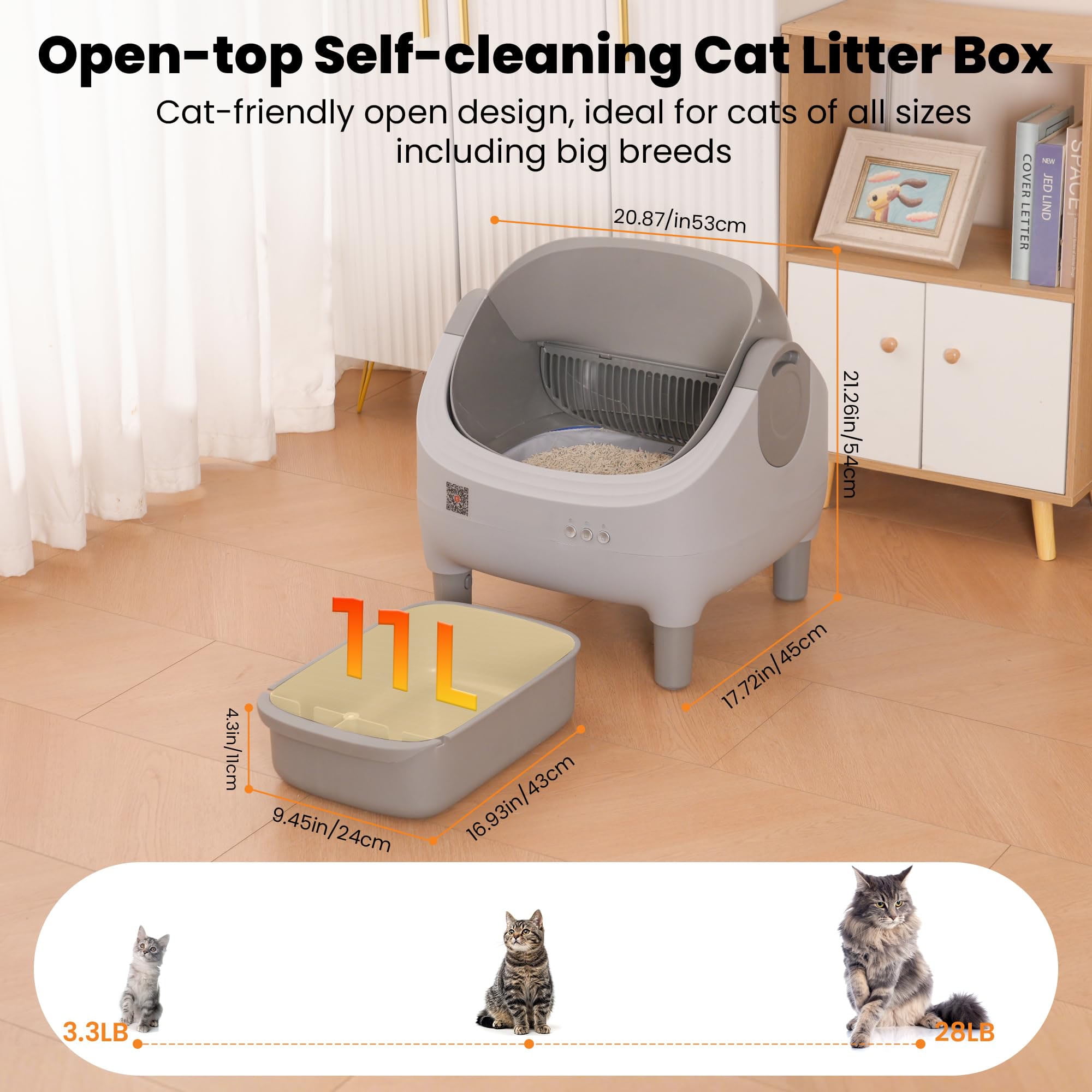 Upgraded Automatic Litter Box Self Cleaning, with Raised Step, Open Top Large Capacity for Multiple Cats, Odor Control ,Safety Protection , Smart App Control ,Health Monitoring ,Quiet Operation