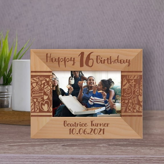Happy 16 Birthday  Personalized Wooden Frame-5" x 3 1/2" Brown Horizontal