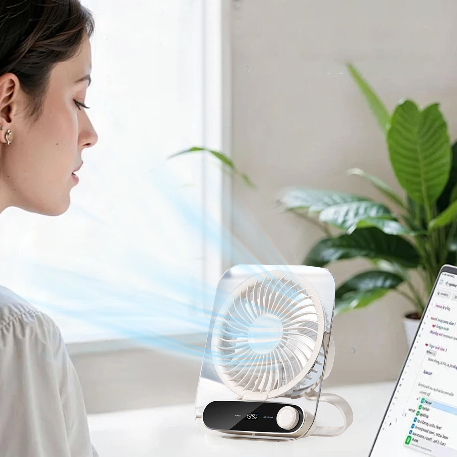 Small Desk Fan Quiet,Strong Airflow Fan Quiet Digital Display Air Circulator Fan,Ultra Quiet 180° Wide Angle Angle Foldable,portable USB Recharging,Small Fans for Bedroom Home Office