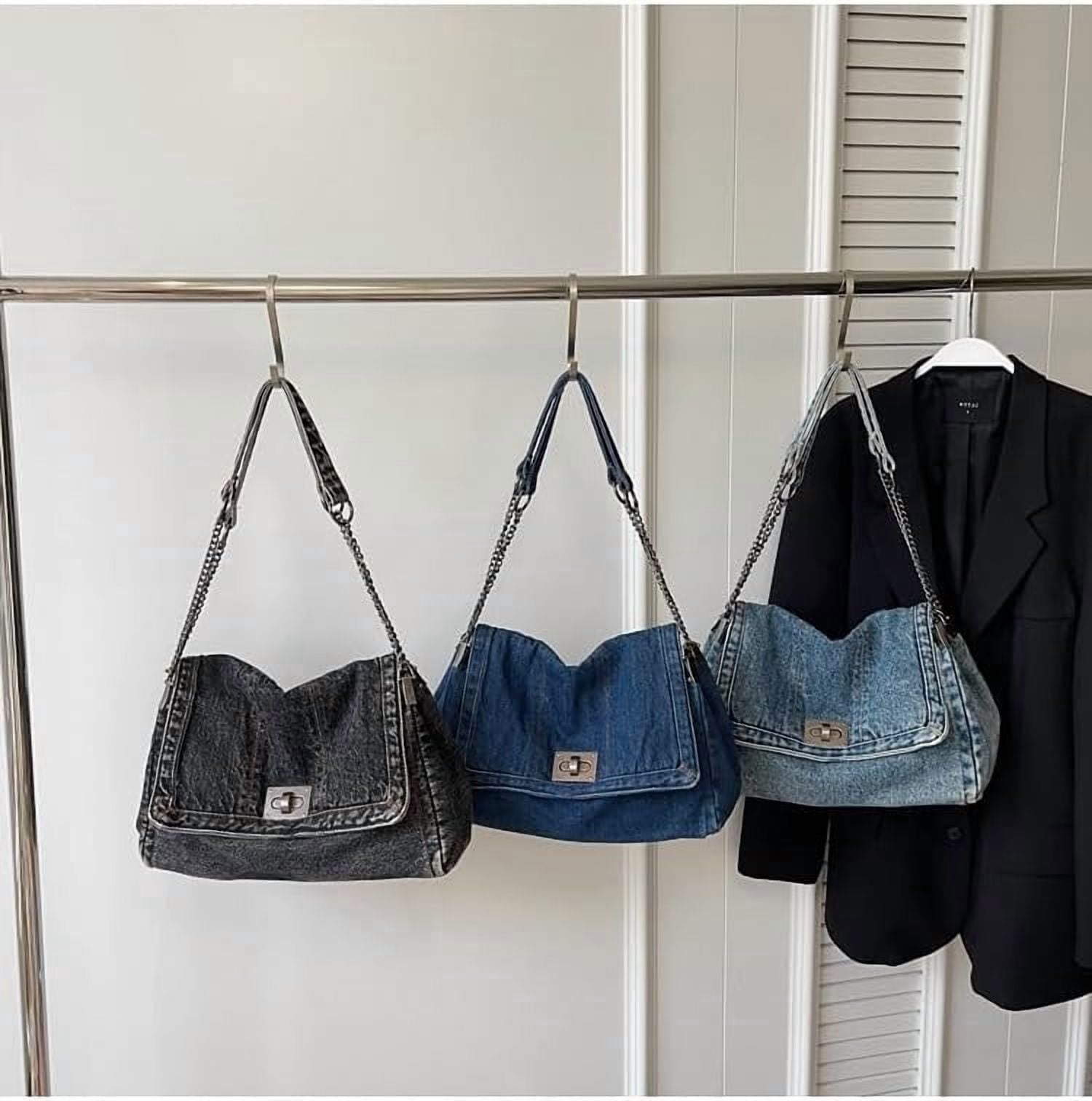 2026 Women's Casual Retro Denim Tote Bag, Lightweight Quilted Crossbody Purse with Chain Strap