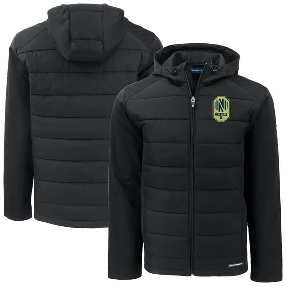 Men's Cutter & Buck Black Nashville SC Big & Tall Evoke Hybrid Eco Softshell Recycled Full-Zip Hoodie Jacket