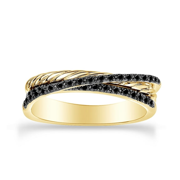 1/4 Carat Round Cut Natural Enhanced Black Diamond Crisscross Ring In 14K Yellow Gold Over Sterling Silver (0.25 Cttw, I2-I3 Clarity), Ring Size- 9.5