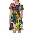 thumbnail image 1 of Balery Colorful Pug Vestidos sueltos de manga corta para mujer, vestidos de verano 2025, vestidos casuales de corte A con vuelo., 1 of 6