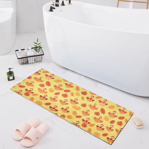 Haosy Cartoon Turkeys and Leaf Bathroom Rugs Non Slip Absorbent Soft Plush Quick Dry Bath Mat, 39"x20"