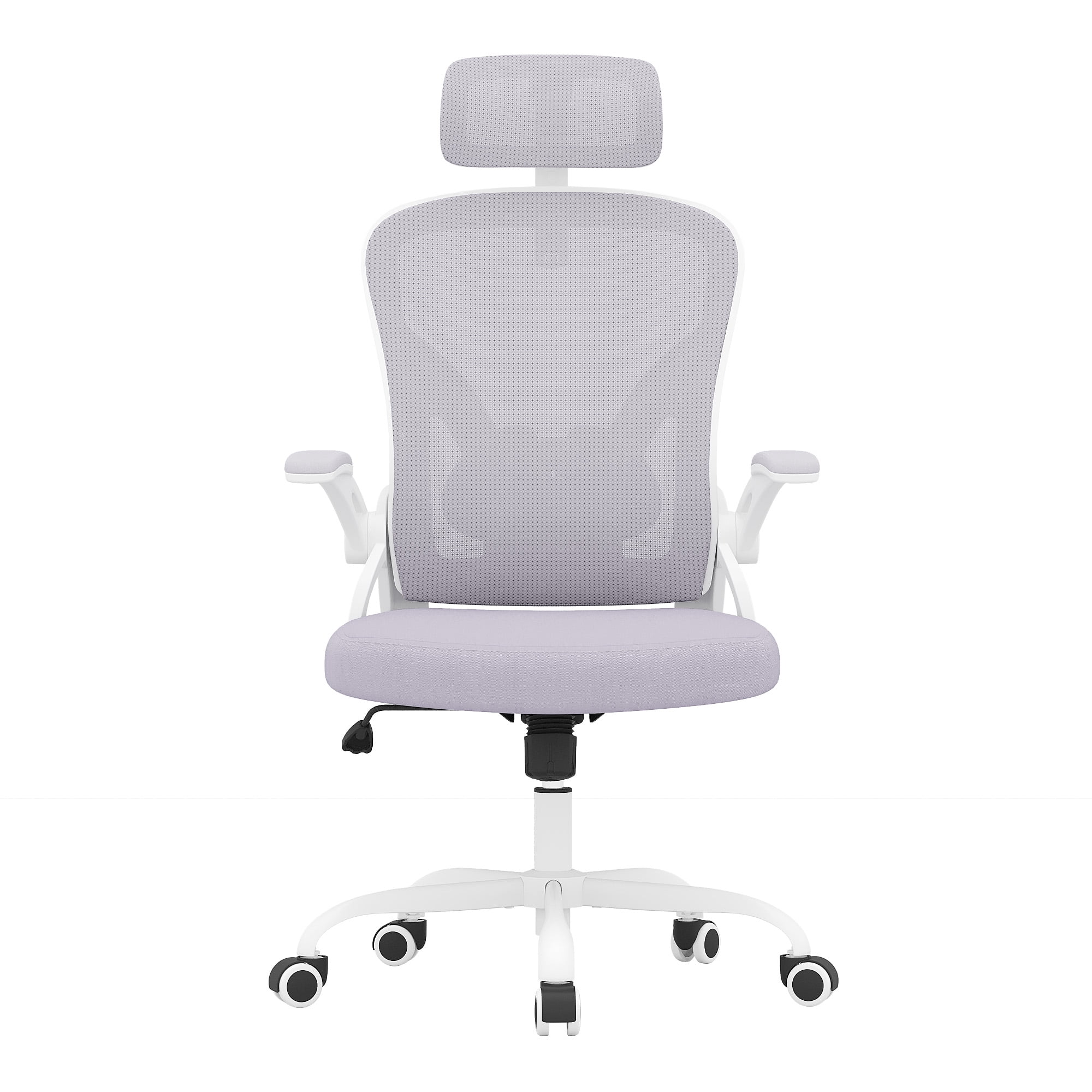 MAYEERTY Ergonomic Home Office Chair with Headrest, Flip-Up Armrests, Adjustable Lumbar Support, White-Gray