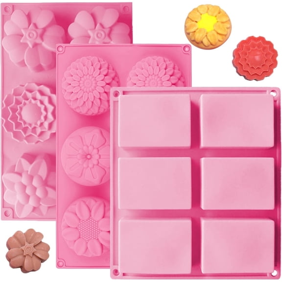 3 Pack Silicone Soap Molds, 6 Cavities Flower Making Mold, Included Rectangle Shape Supplies, Perfect for Handmade Soaps, Homemade Chocolate